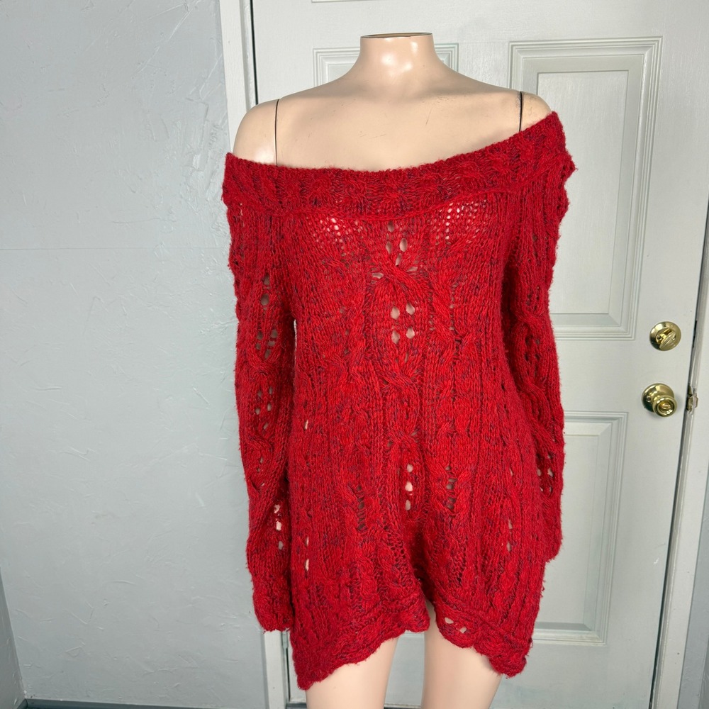 Vintage Y2K Free People Women Sweater Small Open Knit Off Shoulder Alpaca K3-1